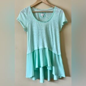 Anthropologie| Summer-y Light Green Cap Sleeve Cotton Peplum T-Shirt Top Sz S